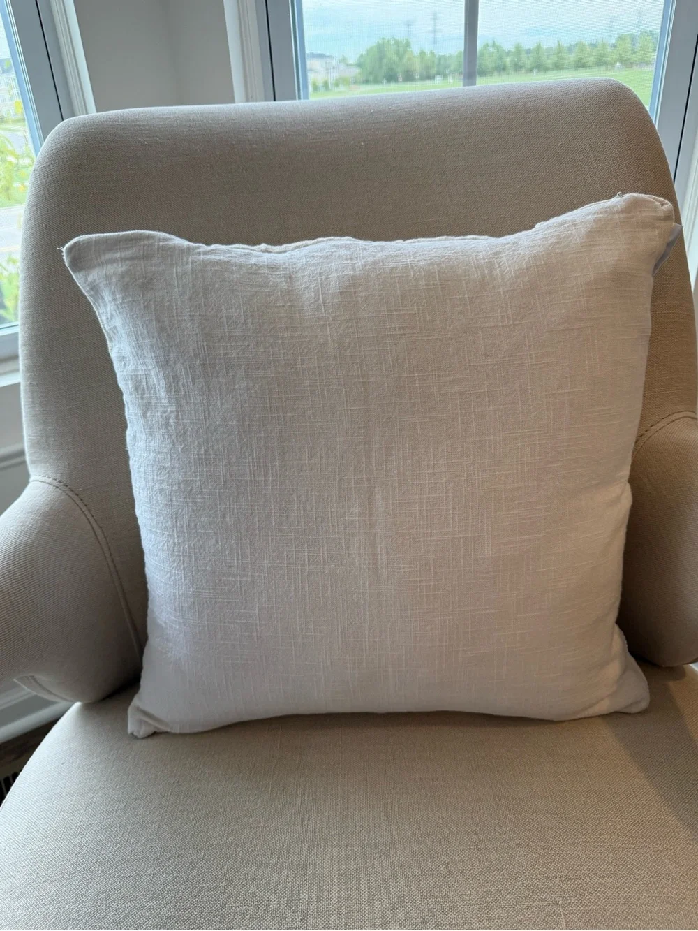 Textured woven Ivory Stripe Decorative Pillow Cover